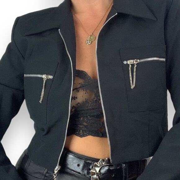 90's KOJI YOHJI designer cropped black jacket with chain detail - Picture 4 of 12